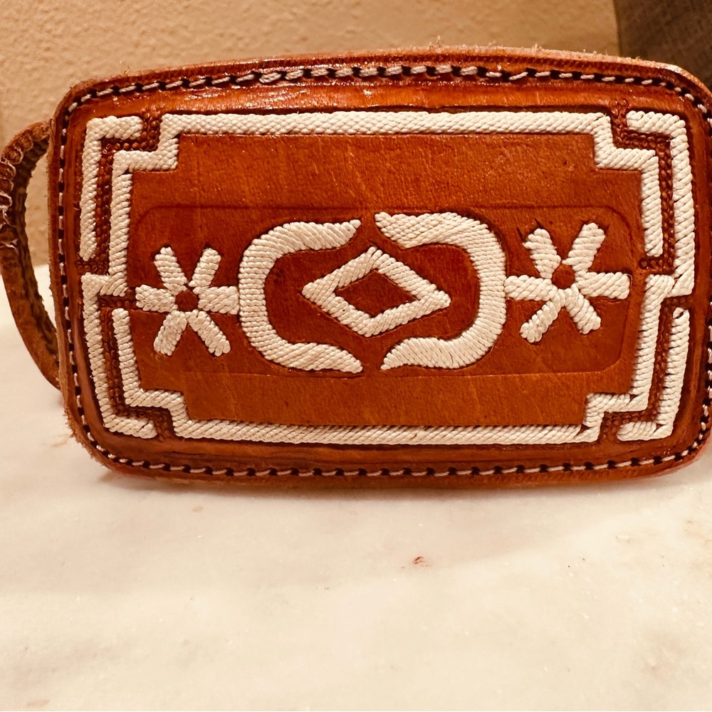 Terracotta Leather Clutch with Embroidered Design